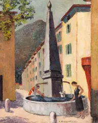La fântână by Hermann Konnerth, 1937, ulei pe carton subțire, offered May 2026