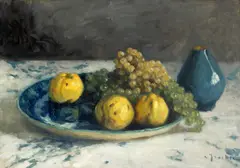 Gutui și struguri by Constantin Isachie Popescu, ulei pe carton, sold May 2026