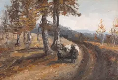 Drumul lung către casă by Ion Marinescu Vâlsan, ulei pe carton, offered May 2026