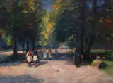 Ştefan (Istvan) Moldovan, La promenadă în Cluj, ulei pe lemn