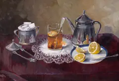 Elena Müller-Stăncescu, Ora ceaiului, ulei pe carton