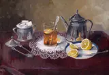 Elena Müller-Stăncescu, Ora ceaiului, ulei pe carton
