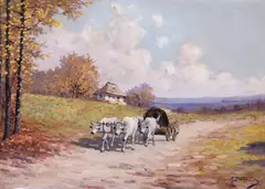 Ion Doboşariu, Întoarcerea de la târg, ulei pe carton