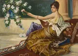 Constantin Rădulescu, Odaliscă cu lăută, ulei pe carton