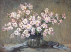 Crenguțe de cireș înflorit by Eliza Ghioculescu, ulei pe carton, sold May 2026