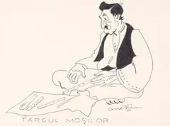 Ion Valentin Anestin, Târgul Moșilor, 1934, peniță și creion pe hârtie