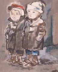 Aurel Jiquidi, Frățiorii, pastel și guașă pe hârtie