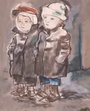 Aurel Jiquidi, Frățiorii, pastel și guașă pe hârtie