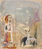 Ligia (Lucia) Macovei, Păstoriță, acuarelă și peniță pe hârtie
