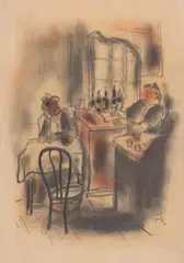 Aurel Jiquidi, La birt, 1940, cărbune și creioane colorate pe hârtie