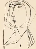 Aurel Cojan, Portret cu maramă, 1958, tuș pe hârtie