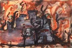 Ion Mirea, Înserare, tempera pe hârtie