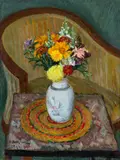 Natură statică cu flori de câmp by Octavian Angheluță, ulei pe pânză, sold May 2026