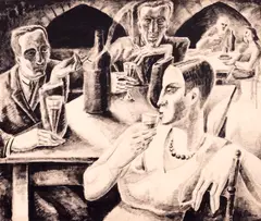 Carol Hübner, Tratative, 1931, cărbune, tuș și laviu pe hârtie
