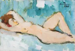 Augustin Costinescu, La pozat, 1993, ulei pe pânză lipită pe carton