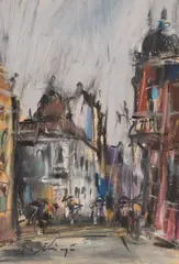 Radu Darânga, Străzi din București, pastel pe hârtie