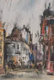 Radu Darânga, Străzi din București, pastel pe hârtie