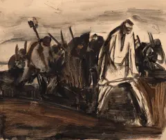 Corneliu Baba, Studiu pentru Răscoala, acuarelă, tempera și creion pe hârtie