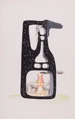 Jules Perahim, Revoluția industrială, 1972, guașă, creioane colorate și creion pe hârtie