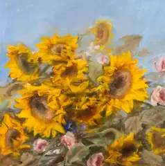Floarea-soarelui by Corneliu Brudașcu, ulei pe pânză, sold May 2026