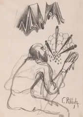Artistul Demiurg by Constantin Piliuță, creion pe hârtie, offered May 2026