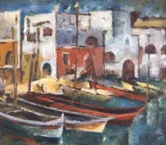 Gheorghe Apostu, Port la Mediterană, ulei pe pânză lipită pe carton