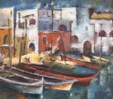 Gheorghe Apostu, Port la Mediterană, ulei pe pânză lipită pe carton