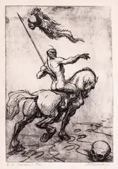 Cavalerul trac by Marcel Chirnoagă, acvaforte și acvatintă, sold May 2026