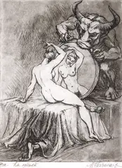 La oglindă by Marcel Chirnoagă, acvaforte și acvatintă, sold May 2026