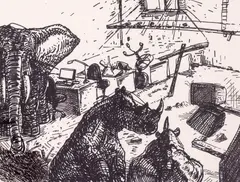 Emanuel Borcescu, Office (La birou), 2008, marker pe hârtie