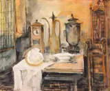 Natură statică cu ceas și scoică by Nicolae (Nicolai) Georgescu, ulei pe pânză, offered May 2026