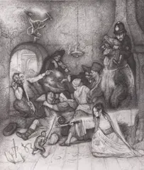 Robert Lőrincz, Bar Fight, 2026, creion pe hârtie