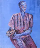 Ana Ruxandra Ilfoveanu, Portret pe albastru, 1995, guașă ș pe hârtie