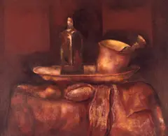 Petre Velicu, Natură statică cu mojar, 1987, ulei pe pânză