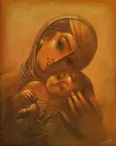 Keazim Issinov, The Madonna and the child, 2000, oil on hardboard