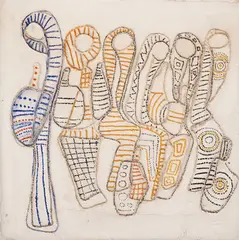 Seat by Lika Yanko, tempera and rope on canvas laid on wood, sold May 2026