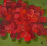 Toma Trifonovski, Red daisies, oil on plywood