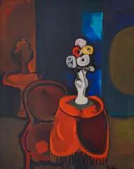 Magda Abazova, Interior with a vase of flowers, 1972, oil on canvas