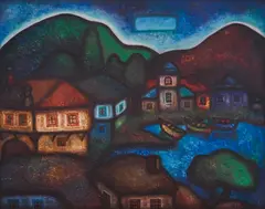 Paskal Struzhev, Night city, oil on canvas