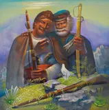 Keazim Issinov, Friendly meeting, 2017, oil on canvas
