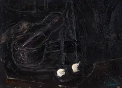 The black violin by Ivan Georgiev-Rembrandа, oil, paper and resin on canvas, sold May 2026