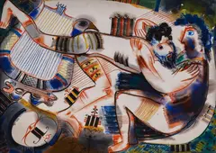 Dimitar Kazakov-Neron, Hug, 1981, watercolor and pastel on paper