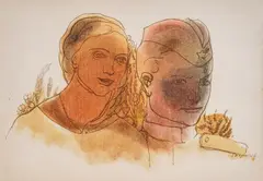 Dimitar Kazakov-Neron, Soldier and woman, 1961, ink and watercolor on paper