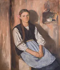 Vasil Stoilov, The pink rose (Girl from German village), 1940, oil on plywood