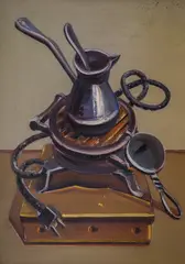 The morning coffee by Atanas Yaranov, 1984, oil on canvas, sold May 2026
