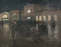 Aleksandar Mutafov, Demobilization, 1918, oil on canvas laid on cardboard