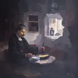 Anastas Staykov, Lunch preparations, 1973, oil on canvas