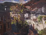 Konstantin Tringov, Spring landscape in Rhodope Mountains, oil on cardboard