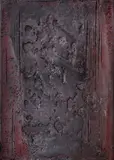 Petar Dochev, Composition in red, 1989, oil, texture paste and graphite on wood