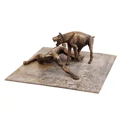 Georgi Chapkanov, The man and the dog, bronze on metal plate